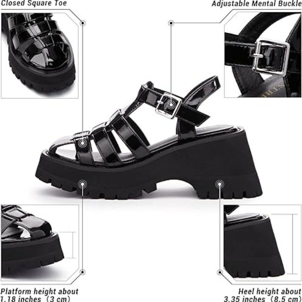 TINSTREE Women Chunky Y2K Gladiator Platform Sandals With Buckle Size 9 Black - Picture 5 of 11